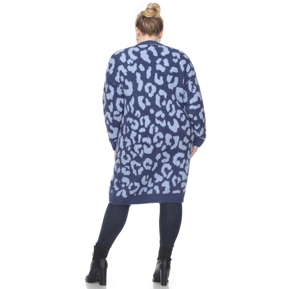 Plus Size Leopard Print Open Front Sherpa Coat - Picture 4 of 5